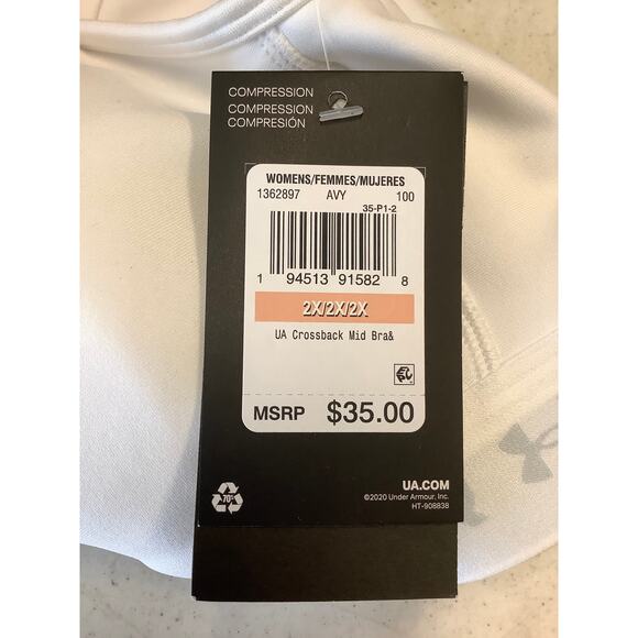 Under Armour Womens 2X White Crossback Mid Sports Bra Yoga Workout Active O2-11 - Picture 8 of 9
